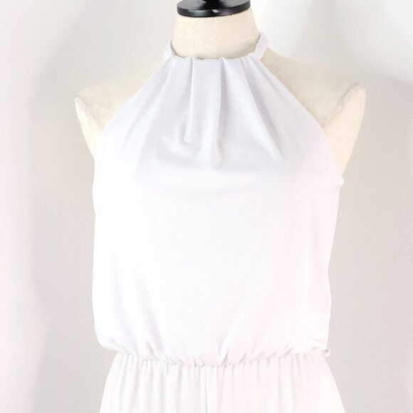 New Body Central Women's L Y2K White Stretch Wide Leg Halter Tie Neck Jumpsuit - Picture 4 of 12